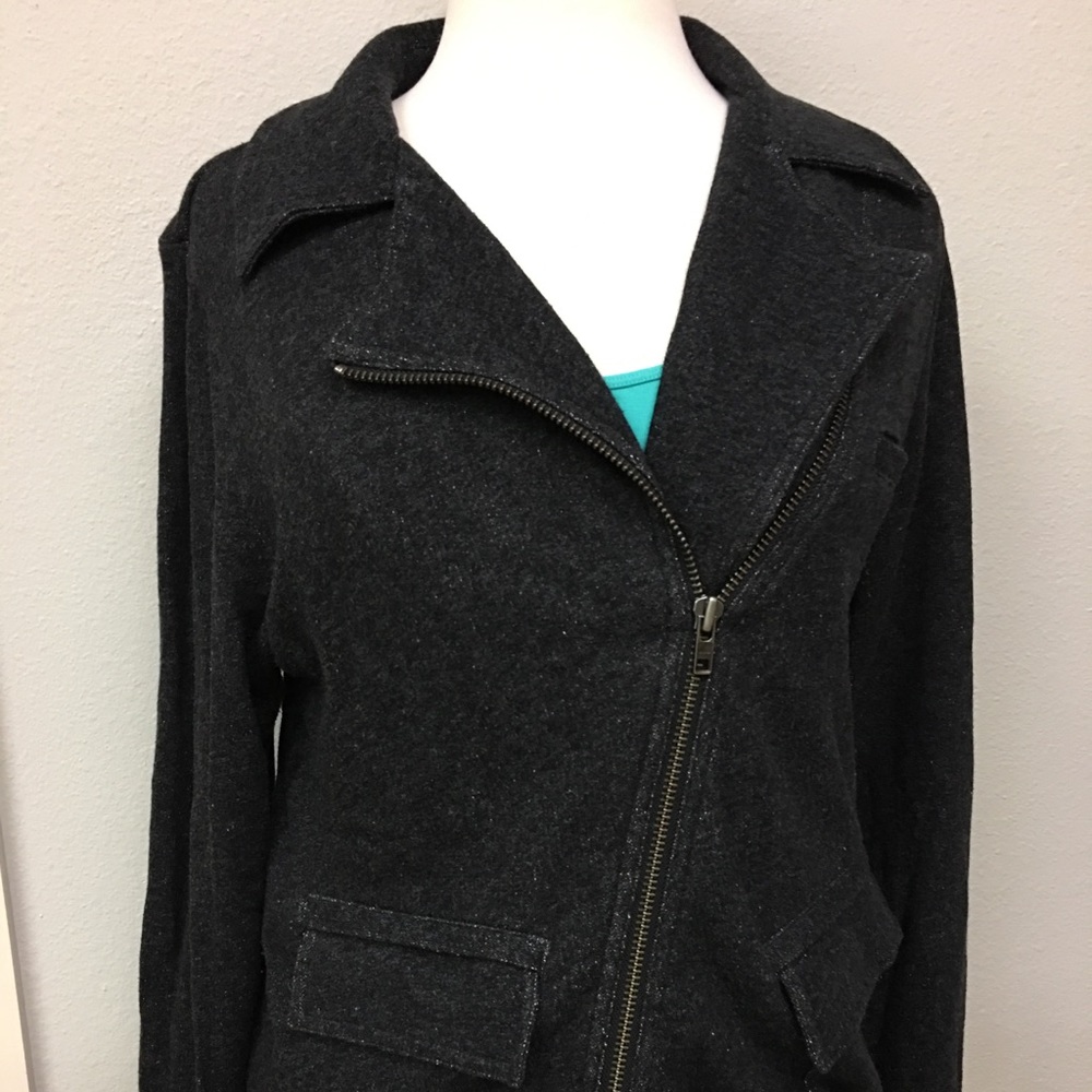CAbi Asymmetrical Zip Up Sweatshirt in Black